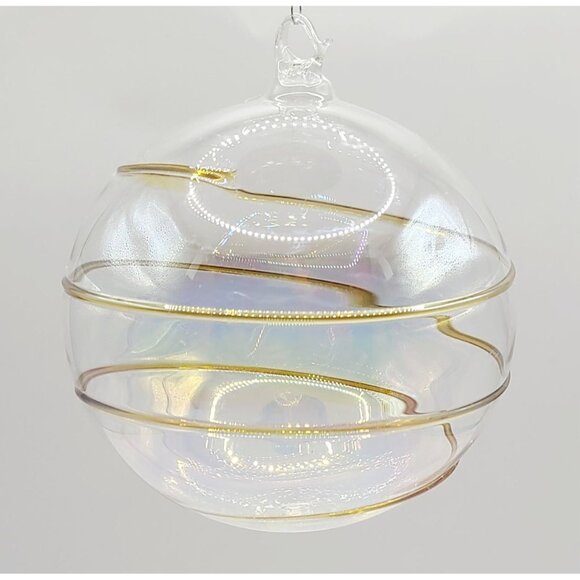 VTG Silvestri Hand Blown Glass Ornament Iridescent Globe Gold Swirl Christmas - Picture 2 of 10